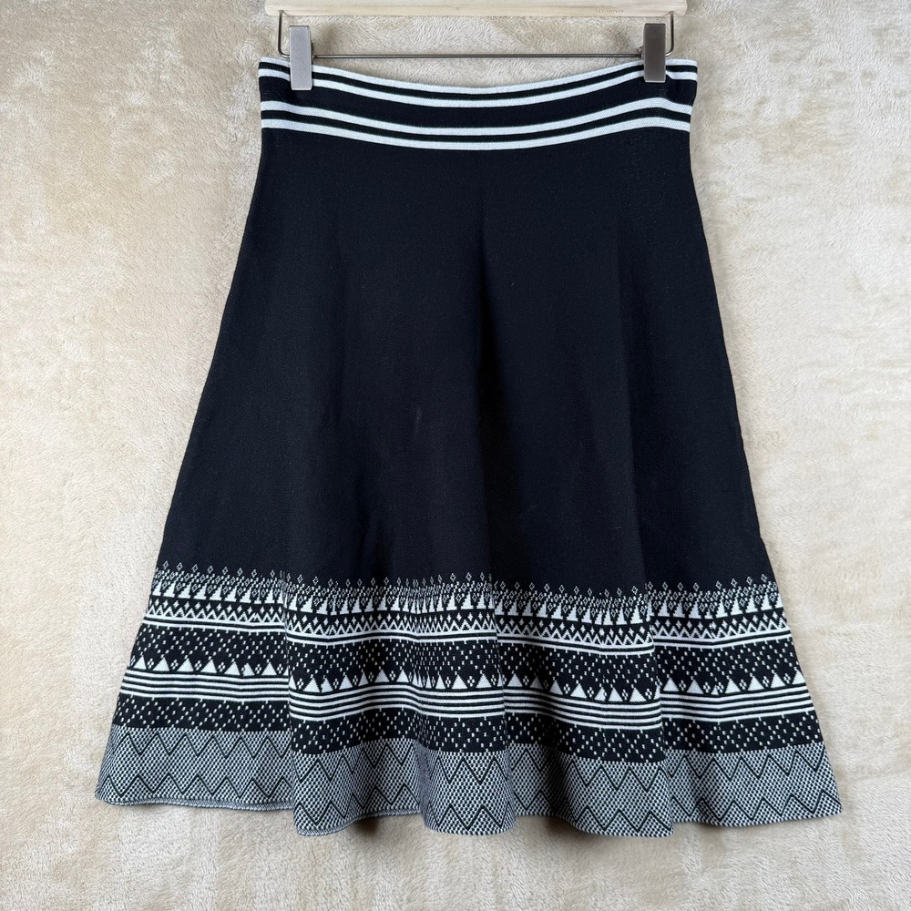 Sioni Sweater Skirt Black Geometric Knit Midi Womens Size M Fit Flare Academia